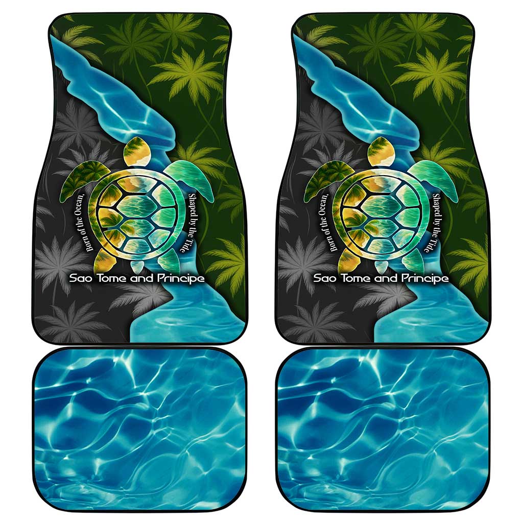 Sea Turtle Sao Tome and Principe Car Mats with Ocean Tide and Tropical Palm Design