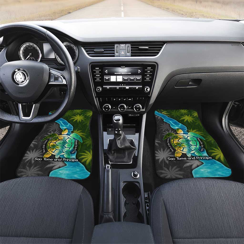 Sea Turtle Sao Tome and Principe Car Mats with Ocean Tide and Tropical Palm Design