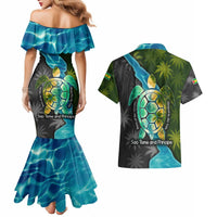 Sea Turtle Sao Tome and Principe Couples Matching Mermaid Dress and Hawaiian Shirt with Ocean Tide and Tropical Palm Design
