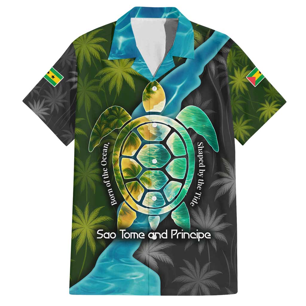 Sea Turtle Sao Tome and Principe Family Matching Long Sleeve Bodycon Dress and Hawaiian Shirt with Ocean Tide and Tropical Palm Design