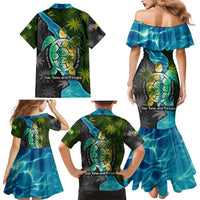 Sea Turtle Sao Tome and Principe Family Matching Mermaid Dress and Hawaiian Shirt with Ocean Tide and Tropical Palm Design