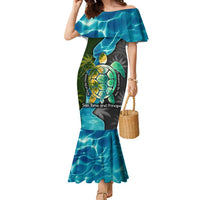 Sea Turtle Sao Tome and Principe Family Matching Mermaid Dress and Hawaiian Shirt with Ocean Tide and Tropical Palm Design