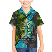 Sea Turtle Sao Tome and Principe Family Matching Mermaid Dress and Hawaiian Shirt with Ocean Tide and Tropical Palm Design