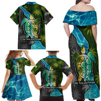 Sea Turtle Sao Tome and Principe Family Matching Off Shoulder Maxi Dress and Hawaiian Shirt with Ocean Tide and Tropical Palm Design