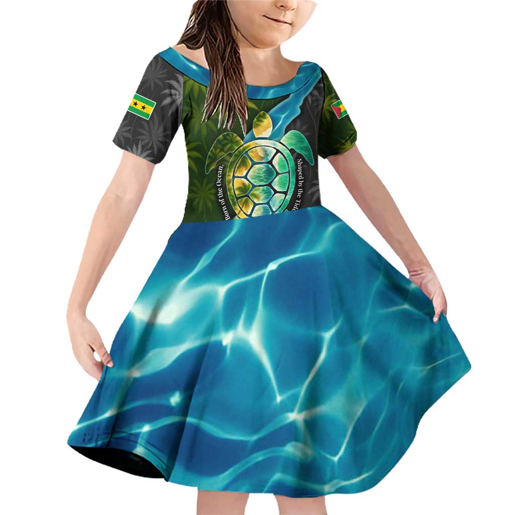 Sea Turtle Sao Tome and Principe Family Matching Off Shoulder Short Dress and Hawaiian Shirt with Ocean Tide and Tropical Palm Design