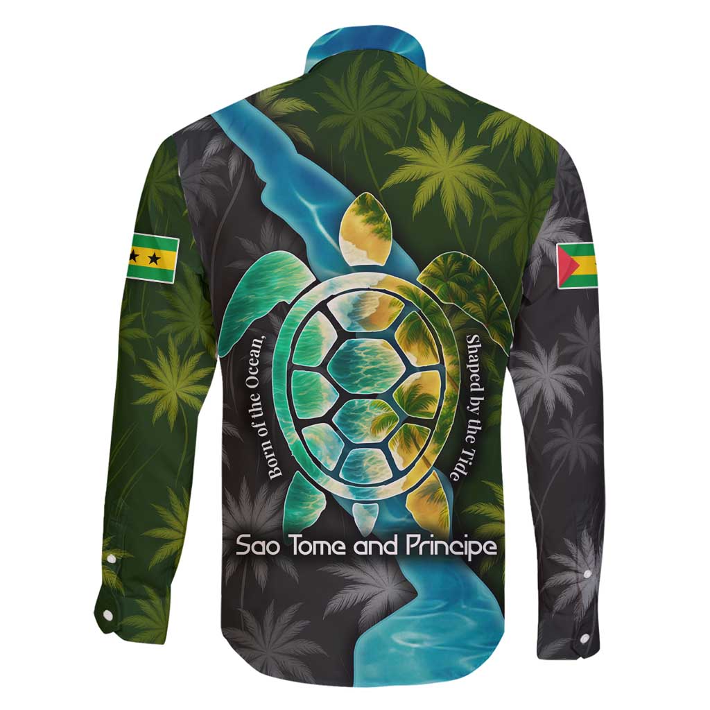 Sea Turtle Sao Tome and Principe Family Matching Off Shoulder Short Dress and Hawaiian Shirt with Ocean Tide and Tropical Palm Design