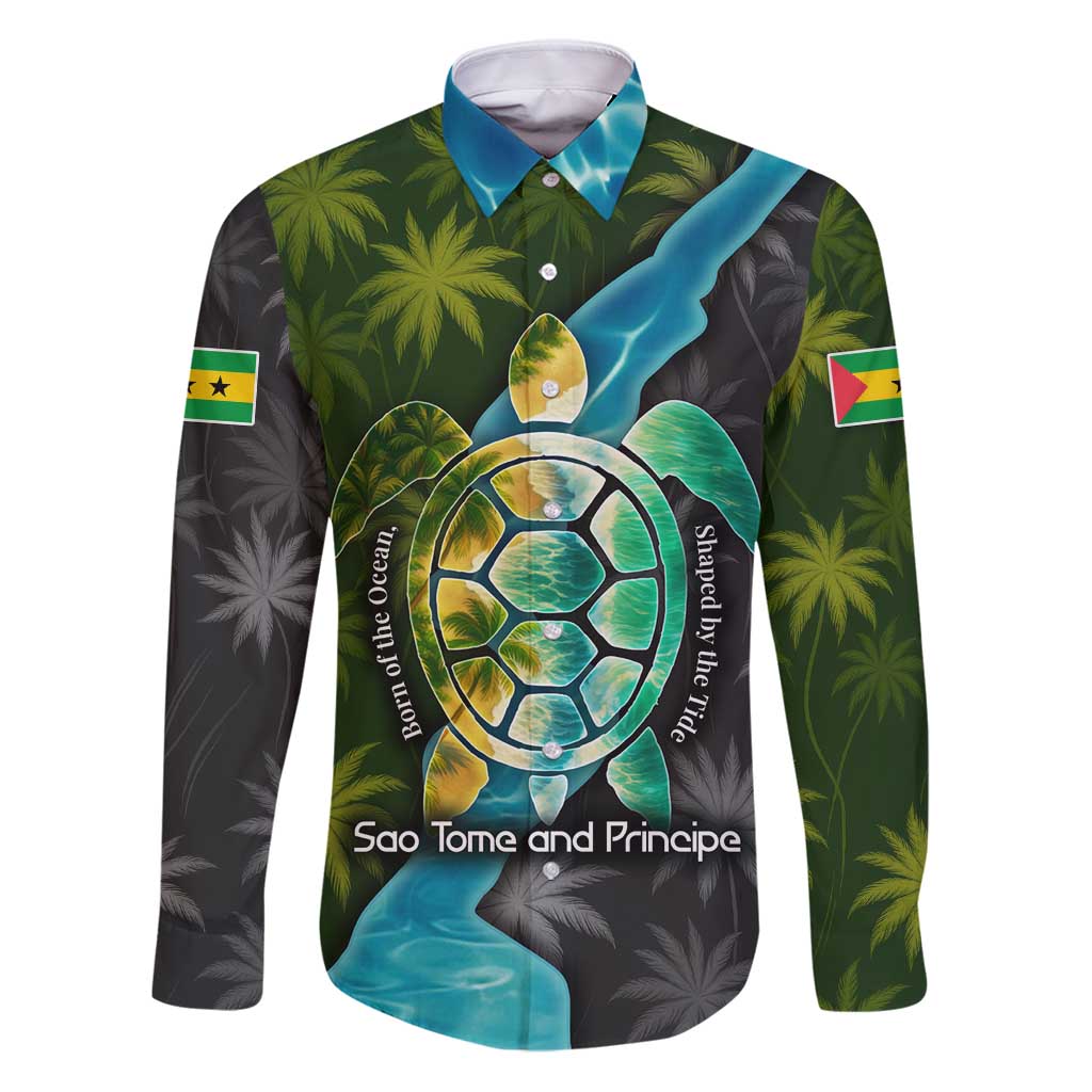 Sea Turtle Sao Tome and Principe Family Matching Puletasi and Hawaiian Shirt with Ocean Tide and Tropical Palm Design