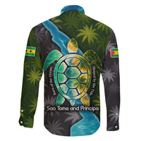 Sea Turtle Sao Tome and Principe Family Matching Puletasi and Hawaiian Shirt with Ocean Tide and Tropical Palm Design