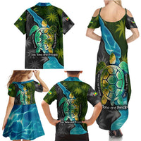 Sea Turtle Sao Tome and Principe Family Matching Summer Maxi Dress and Hawaiian Shirt with Ocean Tide and Tropical Palm Design