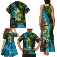 Sea Turtle Sao Tome and Principe Family Matching Tank Maxi Dress and Hawaiian Shirt with Ocean Tide and Tropical Palm Design