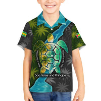 Sea Turtle Sao Tome and Principe Family Matching Tank Maxi Dress and Hawaiian Shirt with Ocean Tide and Tropical Palm Design