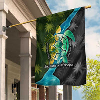 Sea Turtle Sao Tome and Principe Garden Flag with Ocean Tide and Tropical Palm Design