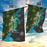 Sea Turtle Sao Tome and Principe Garden Flag with Ocean Tide and Tropical Palm Design