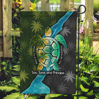Sea Turtle Sao Tome and Principe Garden Flag with Ocean Tide and Tropical Palm Design