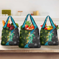 Sea Turtle Sao Tome and Principe Grocery Bag with Ocean Tide and Tropical Palm Design
