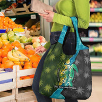 Sea Turtle Sao Tome and Principe Grocery Bag with Ocean Tide and Tropical Palm Design
