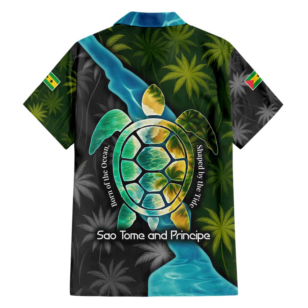 Sea Turtle Sao Tome and Principe Hawaiian Shirt with Ocean Tide and Tropical Palm Design