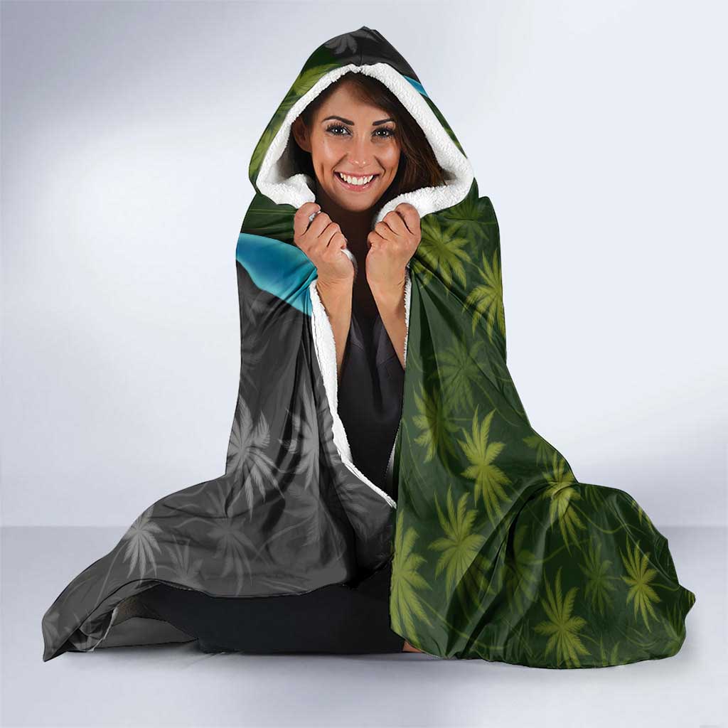 Sea Turtle Sao Tome and Principe Hooded Blanket with Ocean Tide and Tropical Palm Design
