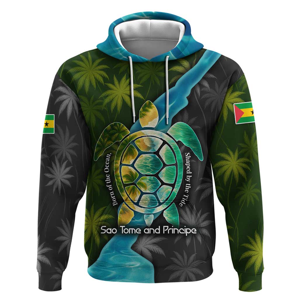 Sea Turtle Sao Tome and Principe Hoodie with Ocean Tide and Tropical Palm Design