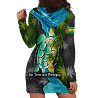 Sea Turtle Sao Tome and Principe Hoodie Dress with Ocean Tide and Tropical Palm Design