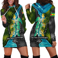 Sea Turtle Sao Tome and Principe Hoodie Dress with Ocean Tide and Tropical Palm Design