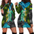 Sea Turtle Sao Tome and Principe Hoodie Dress with Ocean Tide and Tropical Palm Design