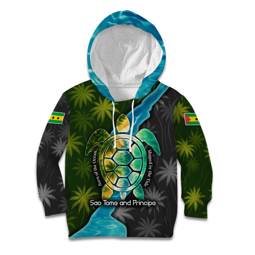 Sea Turtle Sao Tome and Principe Kid Hoodie with Ocean Tide and Tropical Palm Design