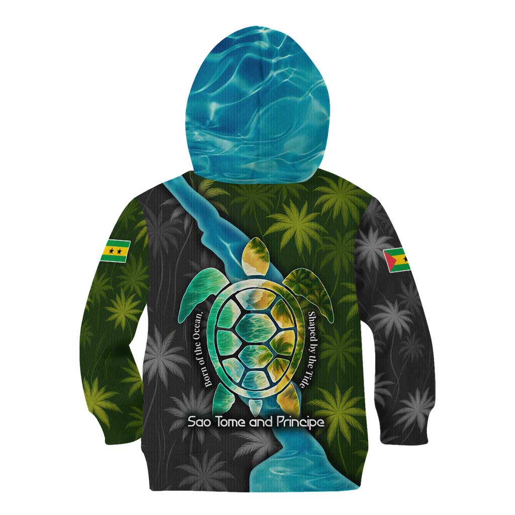 Sea Turtle Sao Tome and Principe Kid Hoodie with Ocean Tide and Tropical Palm Design