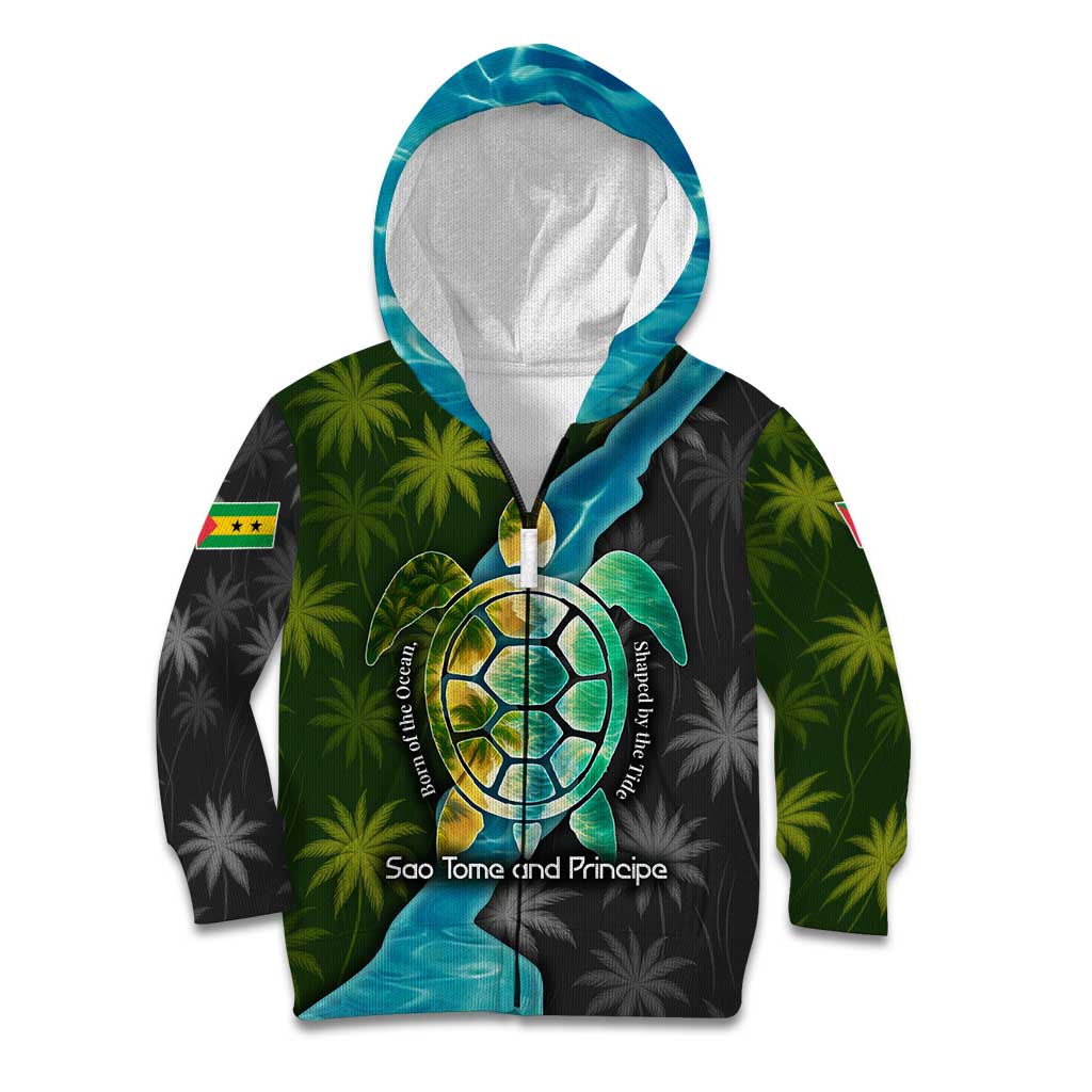 Sea Turtle Sao Tome and Principe Kid Hoodie with Ocean Tide and Tropical Palm Design