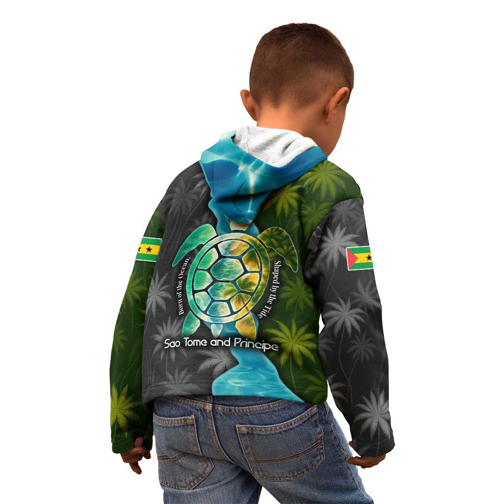 Sea Turtle Sao Tome and Principe Kid Hoodie with Ocean Tide and Tropical Palm Design
