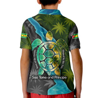 Sea Turtle Sao Tome and Principe Kid Polo Shirt with Ocean Tide and Tropical Palm Design