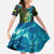 Sea Turtle Sao Tome and Principe Kid Short Sleeve Dress with Ocean Tide and Tropical Palm Design
