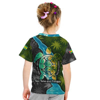 Sea Turtle Sao Tome and Principe Kid T Shirt with Ocean Tide and Tropical Palm Design