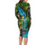 Sea Turtle Sao Tome and Principe Long Sleeve Bodycon Dress with Ocean Tide and Tropical Palm Design