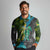 Sea Turtle Sao Tome and Principe Long Sleeve Polo Shirt with Ocean Tide and Tropical Palm Design
