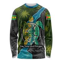 Sea Turtle Sao Tome and Principe Long Sleeve Shirt with Ocean Tide and Tropical Palm Design