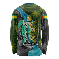 Sea Turtle Sao Tome and Principe Long Sleeve Shirt with Ocean Tide and Tropical Palm Design