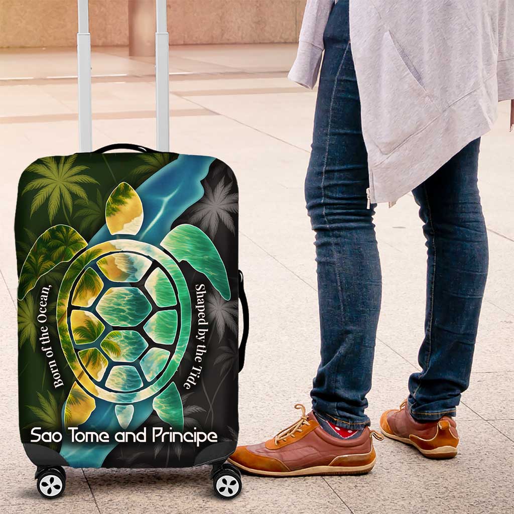 Sea Turtle Sao Tome and Principe Luggage Cover with Ocean Tide and Tropical Palm Design