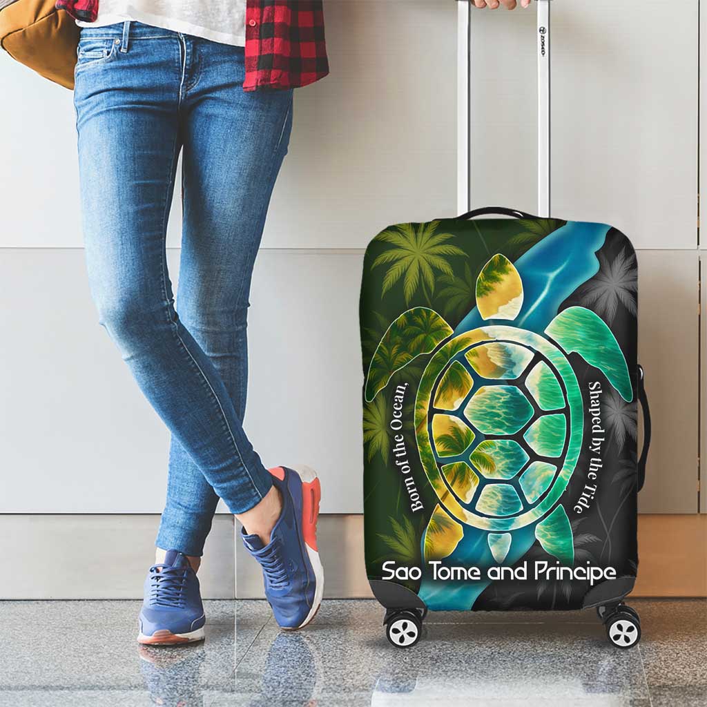 Sea Turtle Sao Tome and Principe Luggage Cover with Ocean Tide and Tropical Palm Design