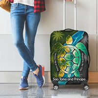 Sea Turtle Sao Tome and Principe Luggage Cover with Ocean Tide and Tropical Palm Design