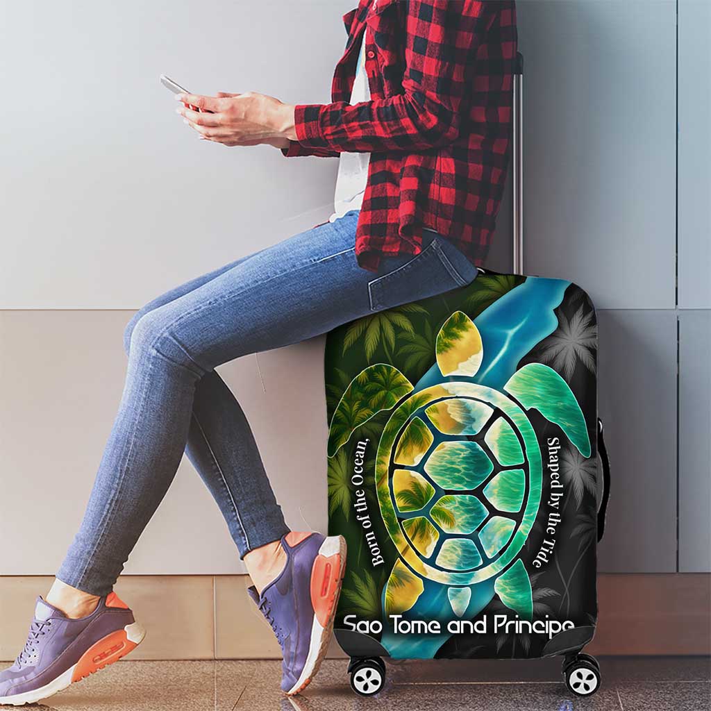 Sea Turtle Sao Tome and Principe Luggage Cover with Ocean Tide and Tropical Palm Design