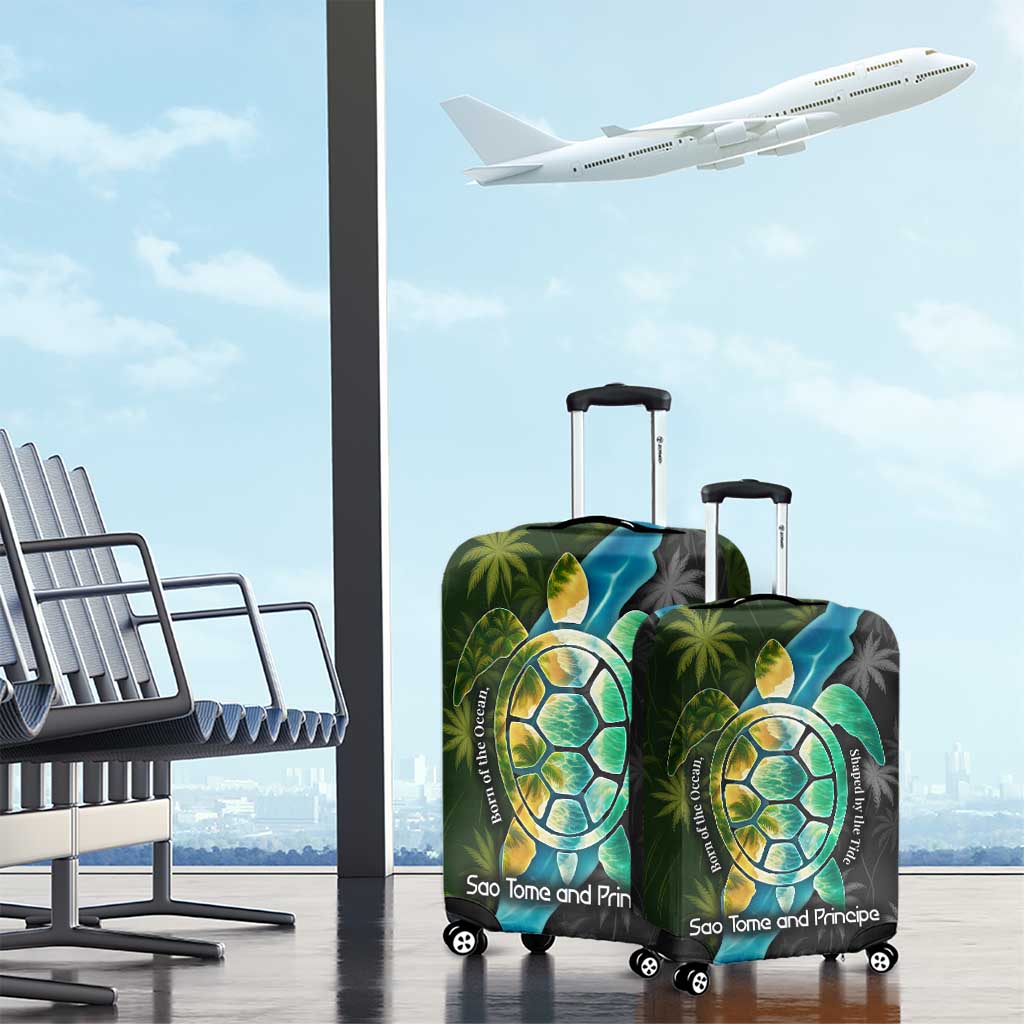 Sea Turtle Sao Tome and Principe Luggage Cover with Ocean Tide and Tropical Palm Design
