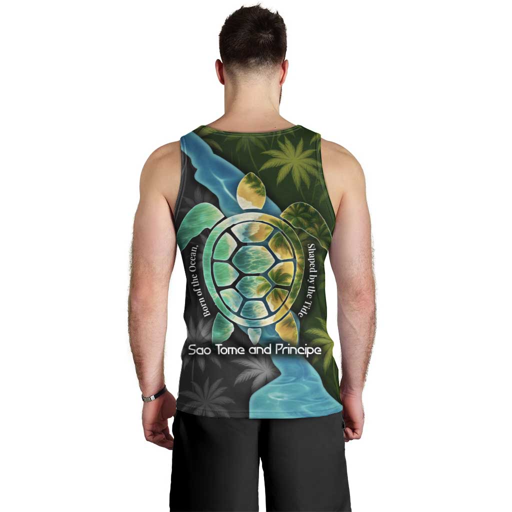 Sea Turtle Sao Tome and Principe Men Tank Top with Ocean Tide and Tropical Palm Design