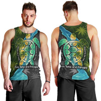 Sea Turtle Sao Tome and Principe Men Tank Top with Ocean Tide and Tropical Palm Design