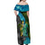 Sea Turtle Sao Tome and Principe Off Shoulder Maxi Dress with Ocean Tide and Tropical Palm Design