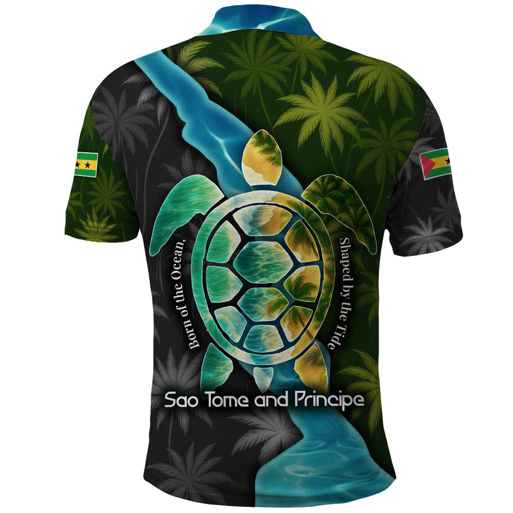 Sea Turtle Sao Tome and Principe Polo Shirt with Ocean Tide and Tropical Palm Design