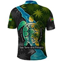 Sea Turtle Sao Tome and Principe Polo Shirt with Ocean Tide and Tropical Palm Design