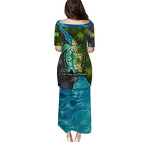 Sea Turtle Sao Tome and Principe Puletasi with Ocean Tide and Tropical Palm Design