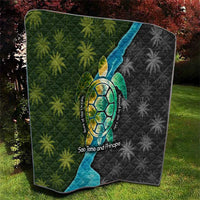 Sea Turtle Sao Tome and Principe Quilt with Ocean Tide and Tropical Palm Design