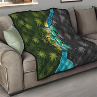 Sea Turtle Sao Tome and Principe Quilt with Ocean Tide and Tropical Palm Design